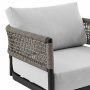 Alegria Outdoor Patio Swivel Rocking Chair in Black Aluminum and Gray Rope with Cushions - Furniture City (CA)l