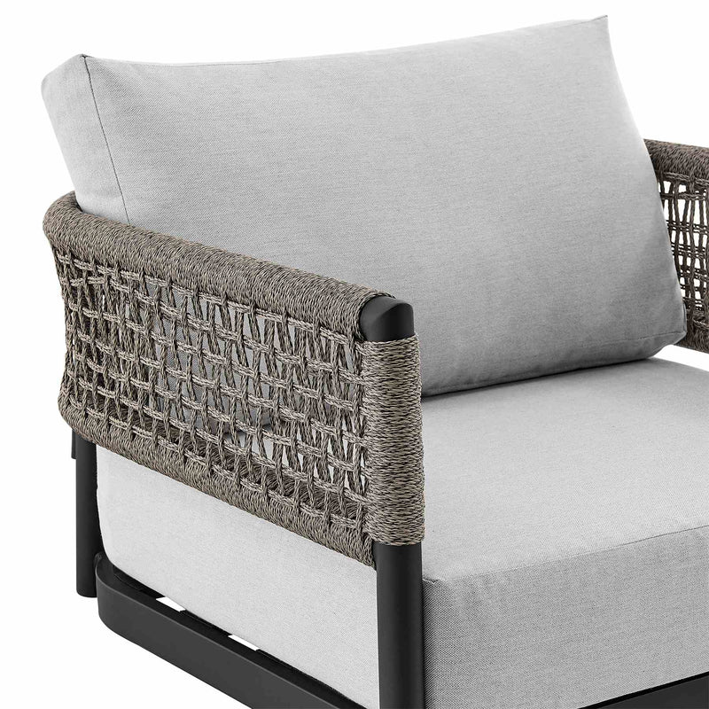 Alegria Outdoor Patio Swivel Rocking Chair in Black Aluminum and Gray Rope with Cushions - Furniture City (CA)l