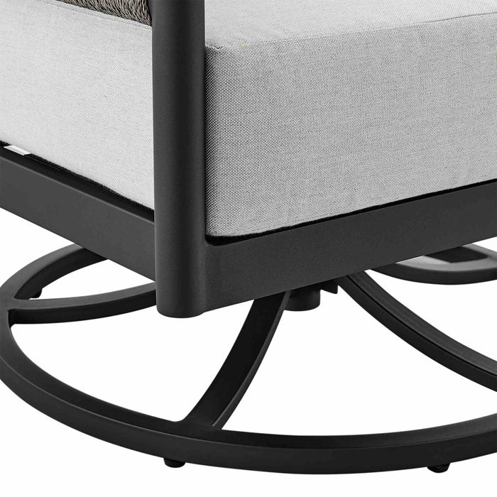 Alegria Outdoor Patio Swivel Rocking Chair in Black Aluminum and Gray Rope with Cushions
