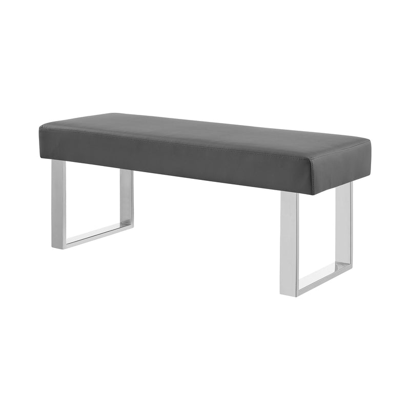 Amanda Contemporary Dining Bench in Gray Faux Leather and Chrome Finish - Furniture City (CA)l