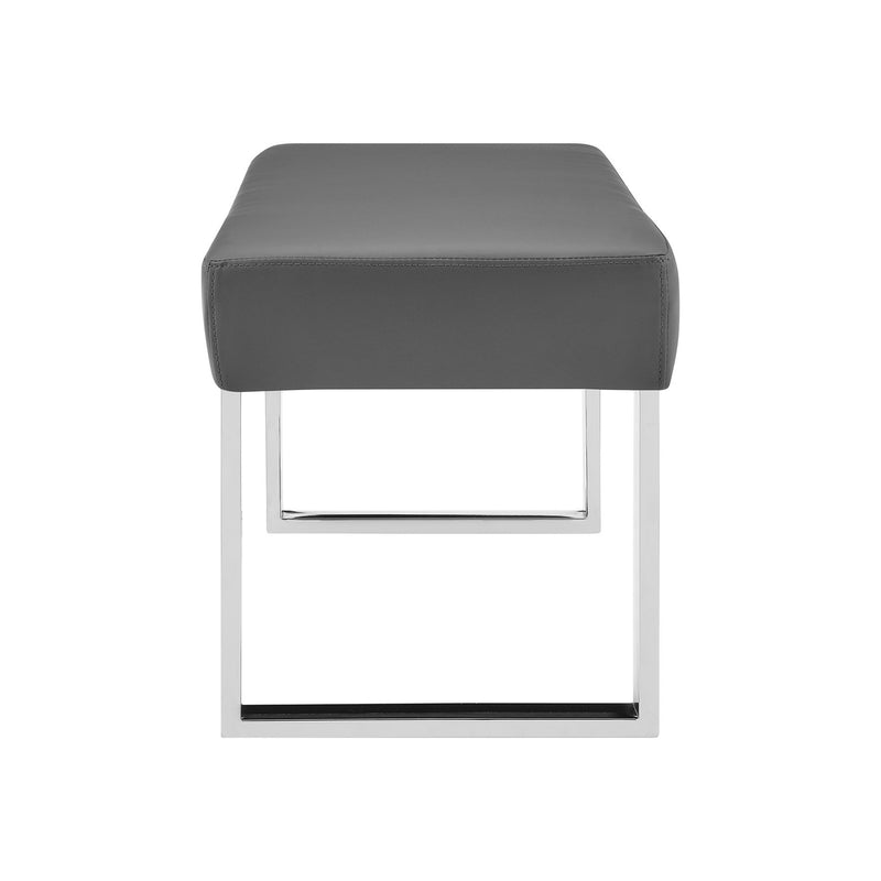 Amanda Contemporary Dining Bench in Gray Faux Leather and Chrome Finish - Furniture City (CA)l