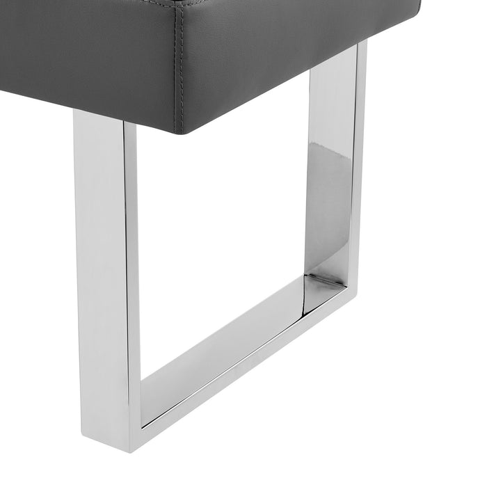 Amanda Contemporary Dining Bench in Gray Faux Leather and Chrome Finish