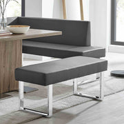Amanda Contemporary Dining Bench in Gray Faux Leather and Chrome Finish - Furniture City (CA)l