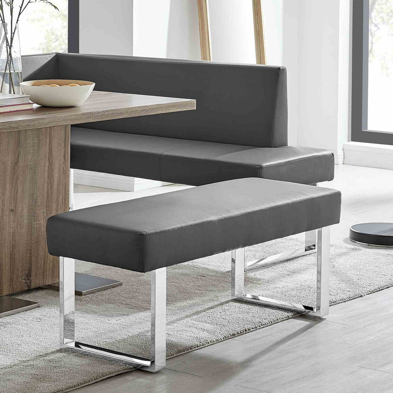 Amanda Contemporary Dining Bench in Gray Faux Leather and Chrome Finish - Furniture City (CA)l