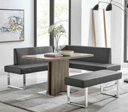 Amanda Contemporary Dining Bench in Gray Faux Leather and Chrome Finish - Furniture City (CA)l