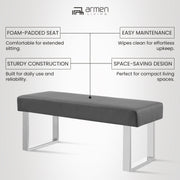 Amanda Contemporary Dining Bench in Gray Faux Leather and Chrome Finish - Furniture City (CA)l