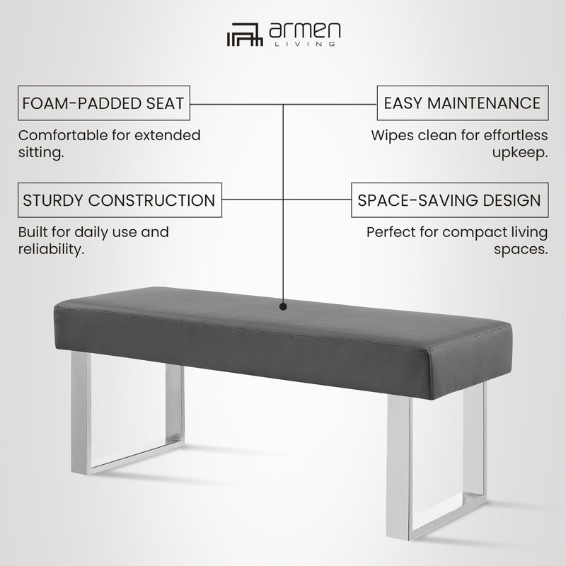 Amanda Contemporary Dining Bench in Gray Faux Leather and Chrome Finish - Furniture City (CA)l