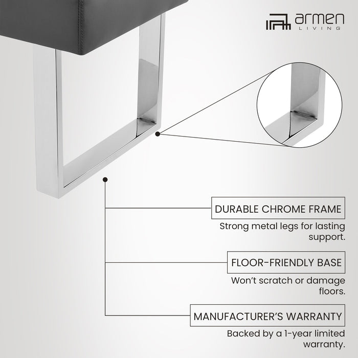Amanda Contemporary Dining Bench in Gray Faux Leather and Chrome Finish