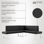 Amanda Contemporary Nook Corner Dining Bench in Black Faux Leather and Chrome Finish - Furniture City (CA)l