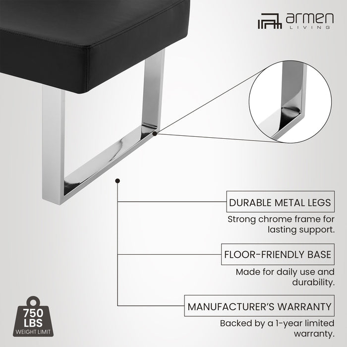 Amanda Contemporary Nook Corner Dining Bench in Black Faux Leather and Chrome Finish