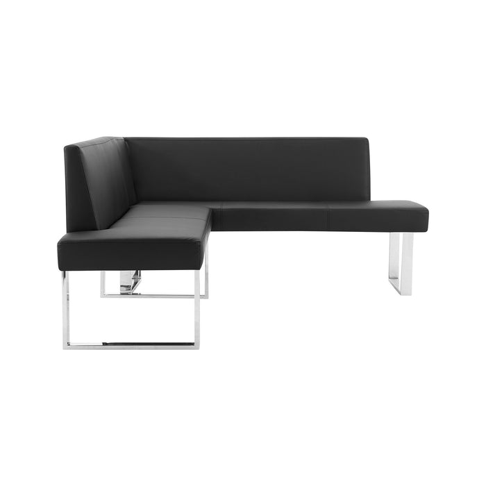 Amanda Contemporary Nook Corner Dining Bench in Black Faux Leather and Chrome Finish