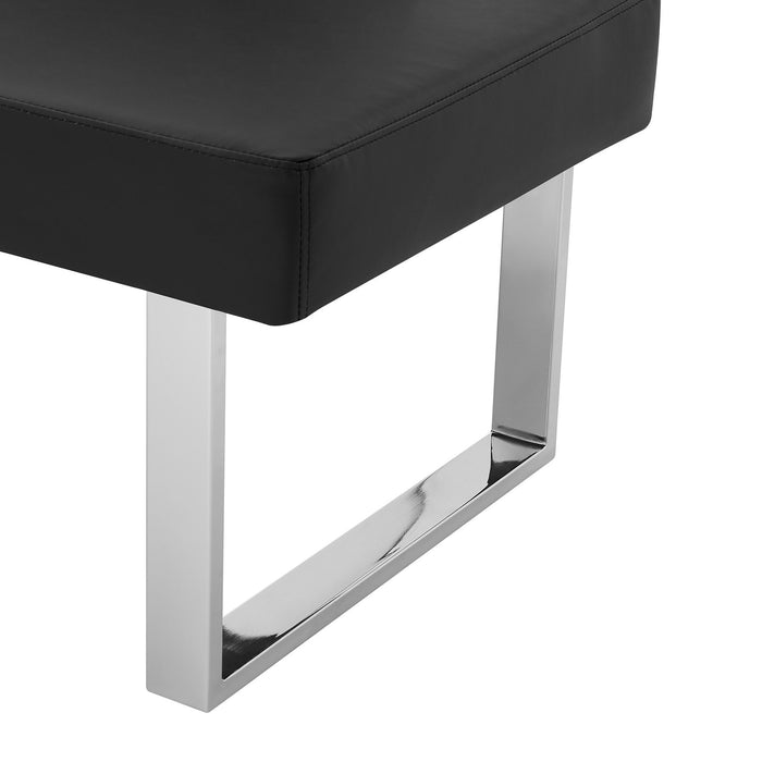 Amanda Contemporary Nook Corner Dining Bench in Black Faux Leather and Chrome Finish