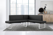 Amanda Contemporary Nook Corner Dining Bench in Black Faux Leather and Chrome Finish - Furniture City (CA)l