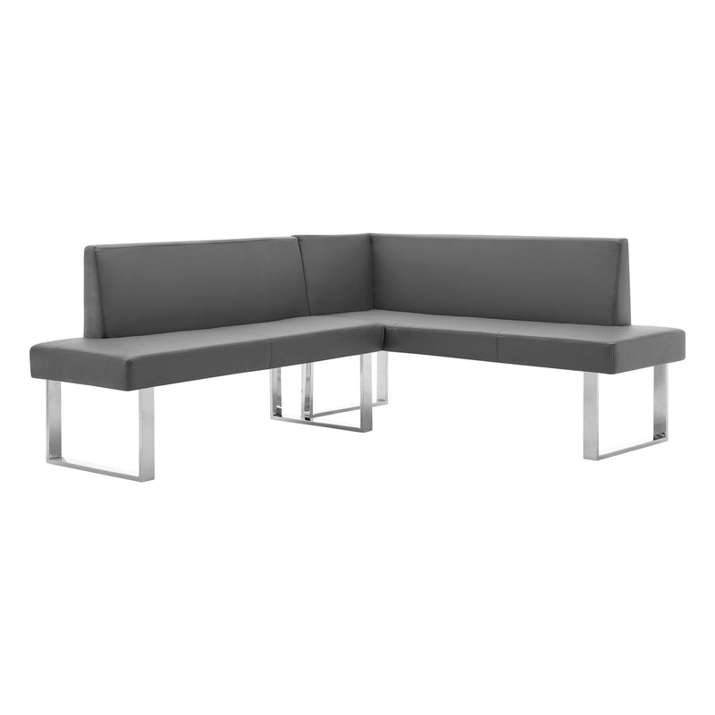 Amanda Contemporary Nook Corner Dining Bench in Gray Faux Leather and Chrome Finish - Furniture City (CA)l