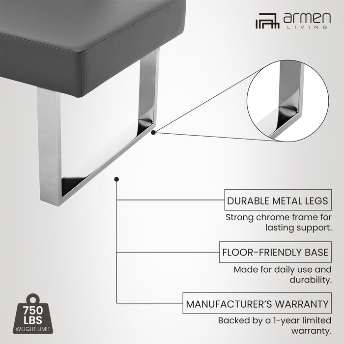 Amanda Contemporary Nook Corner Dining Bench in Gray Faux Leather and Chrome Finish
