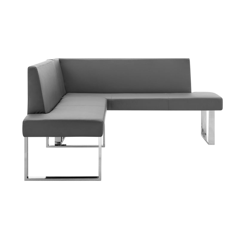 Amanda Contemporary Nook Corner Dining Bench in Gray Faux Leather and Chrome Finish - Furniture City (CA)l