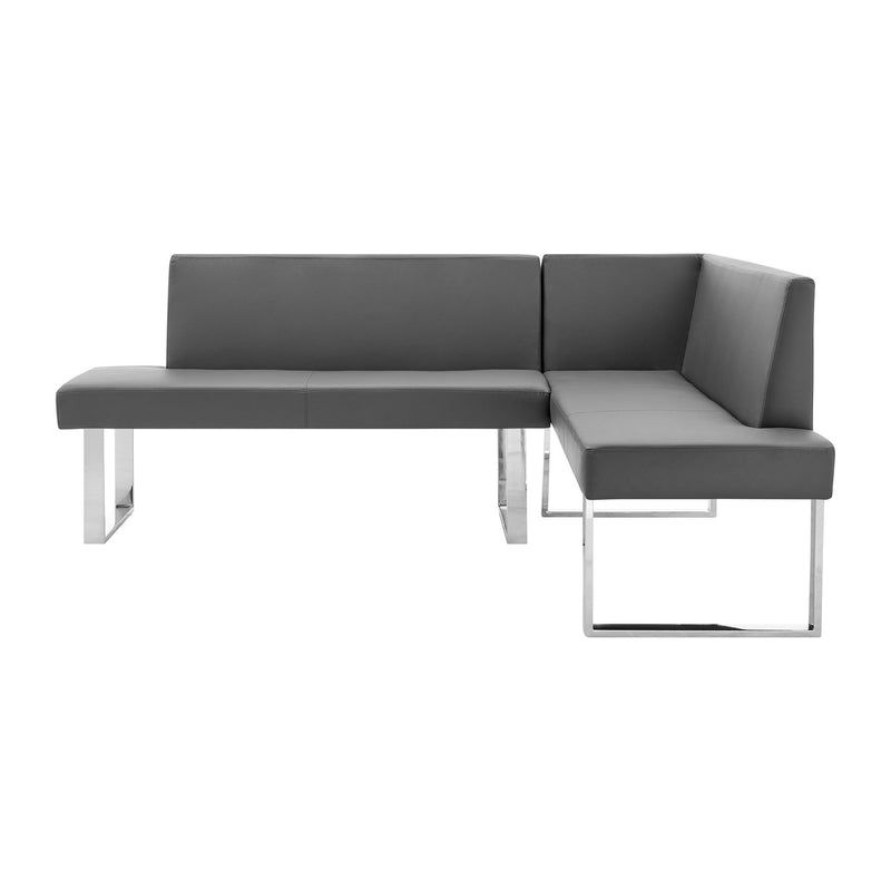 Amanda Contemporary Nook Corner Dining Bench in Gray Faux Leather and Chrome Finish - Furniture City (CA)l
