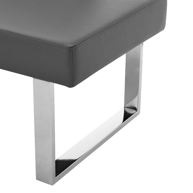 Amanda Contemporary Nook Corner Dining Bench in Gray Faux Leather and Chrome Finish - Furniture City (CA)l