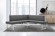 Amanda Contemporary Nook Corner Dining Bench in Gray Faux Leather and Chrome Finish - Furniture City (CA)l