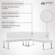 Amanda Contemporary Nook Corner Dining Bench in White Faux Leather and Chrome Finish - Furniture City (CA)l