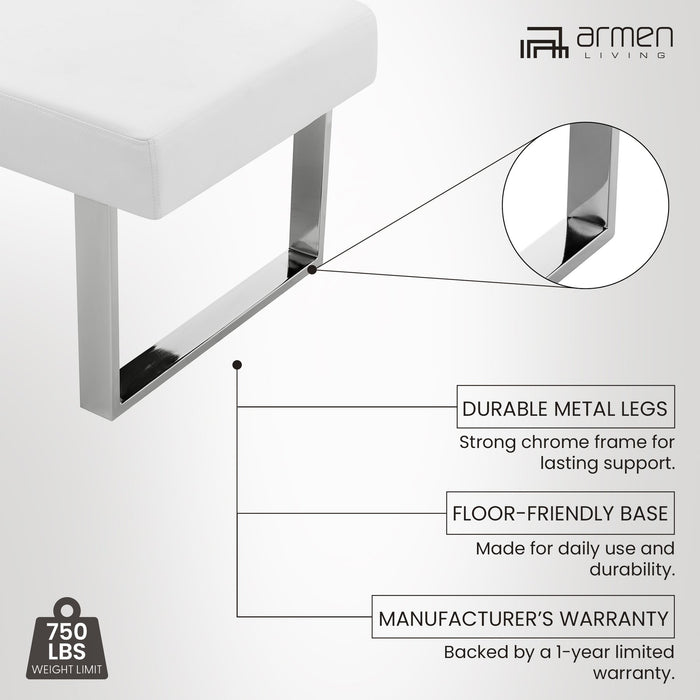 Amanda Contemporary Nook Corner Dining Bench in White Faux Leather and Chrome Finish