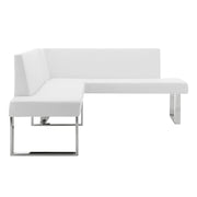 Amanda Contemporary Nook Corner Dining Bench in White Faux Leather and Chrome Finish - Furniture City (CA)l