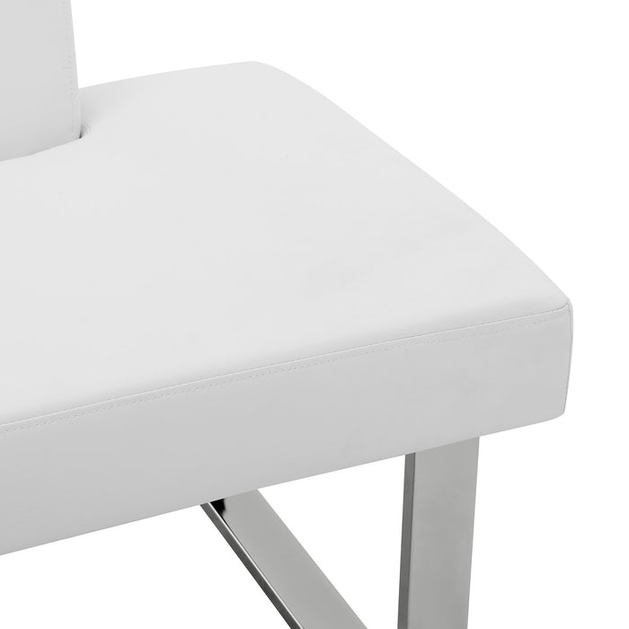 Amanda Contemporary Nook Corner Dining Bench in White Faux Leather and Chrome Finish