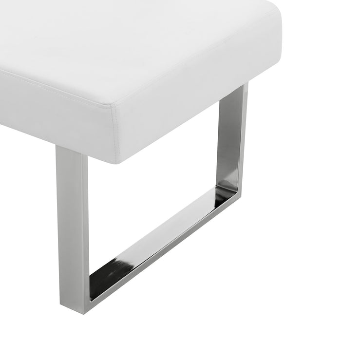 Amanda Contemporary Nook Corner Dining Bench in White Faux Leather and Chrome Finish