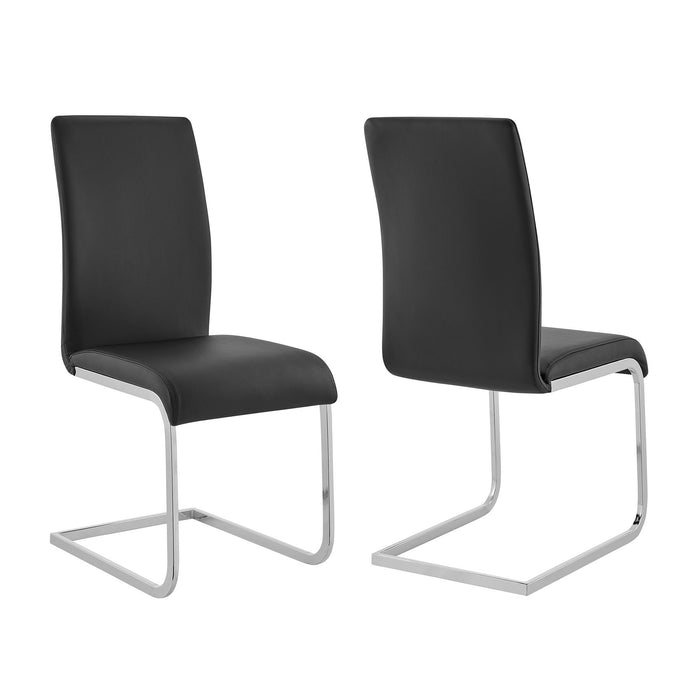 Amanda Contemporary Side Chair in Black Faux Leather and Chrome Finish - Set of 2