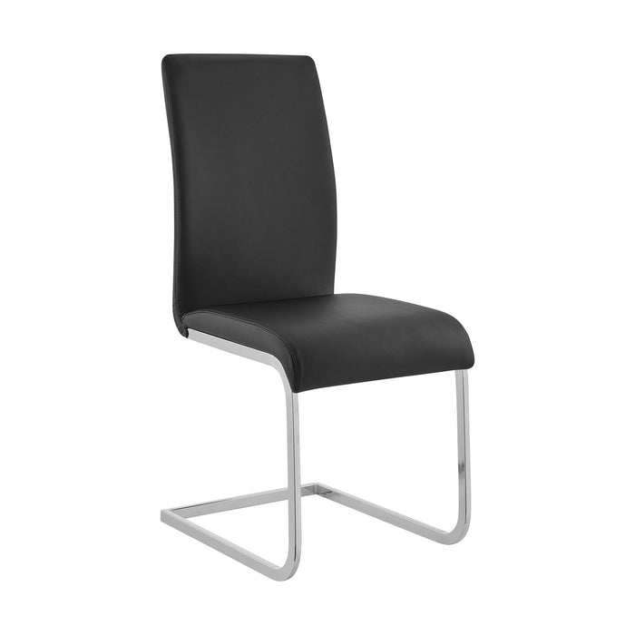 Amanda Contemporary Side Chair in Black Faux Leather and Chrome Finish - Set of 2
