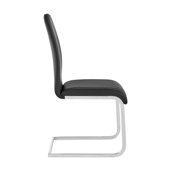 Amanda Contemporary Side Chair in Black Faux Leather and Chrome Finish - Set of 2