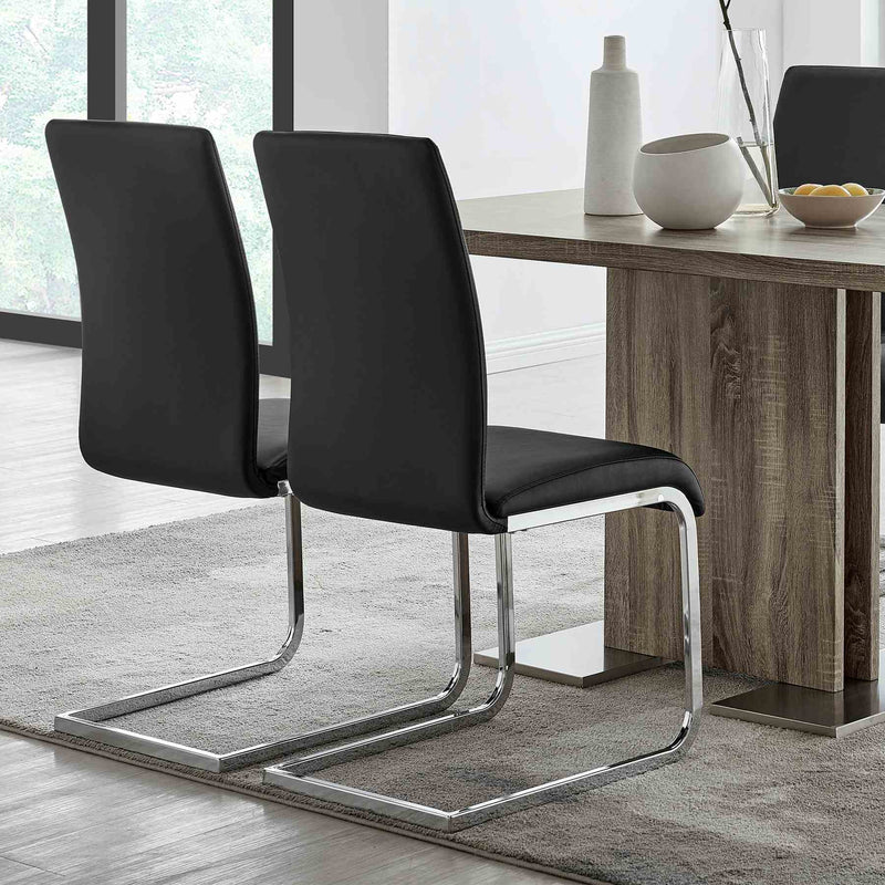 Amanda Contemporary Side Chair in Black Faux Leather and Chrome Finish - Set of 2 - Furniture City (CA)l