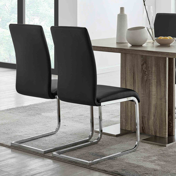 Amanda Contemporary Side Chair in Black Faux Leather and Chrome Finish - Set of 2