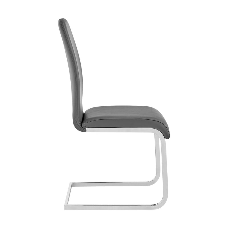 Amanda Contemporary Side Chair in Gray Faux Leather and Chrome Finish - Set of 2 - Furniture City (CA)l