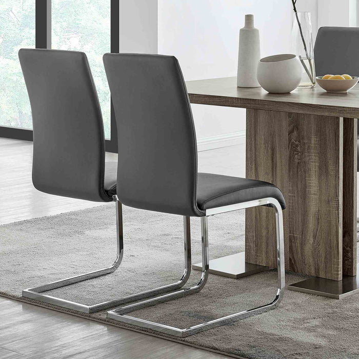 Amanda Contemporary Side Chair in Gray Faux Leather and Chrome Finish - Set of 2