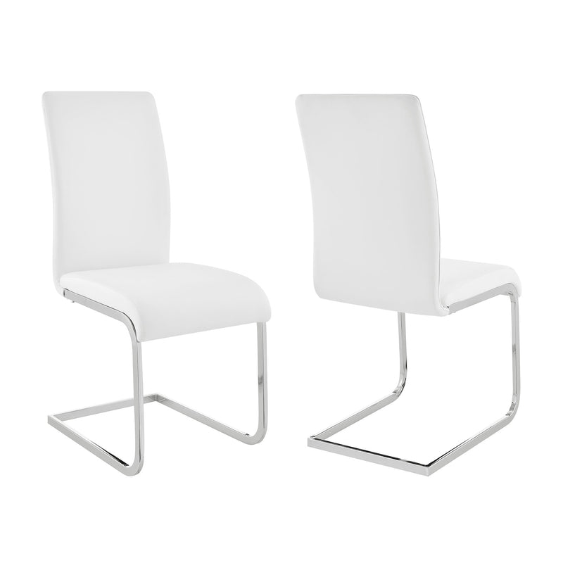 Amanda Contemporary Side Chair in White Faux Leather and Chrome Finish - Set of 2 - Furniture City (CA)l