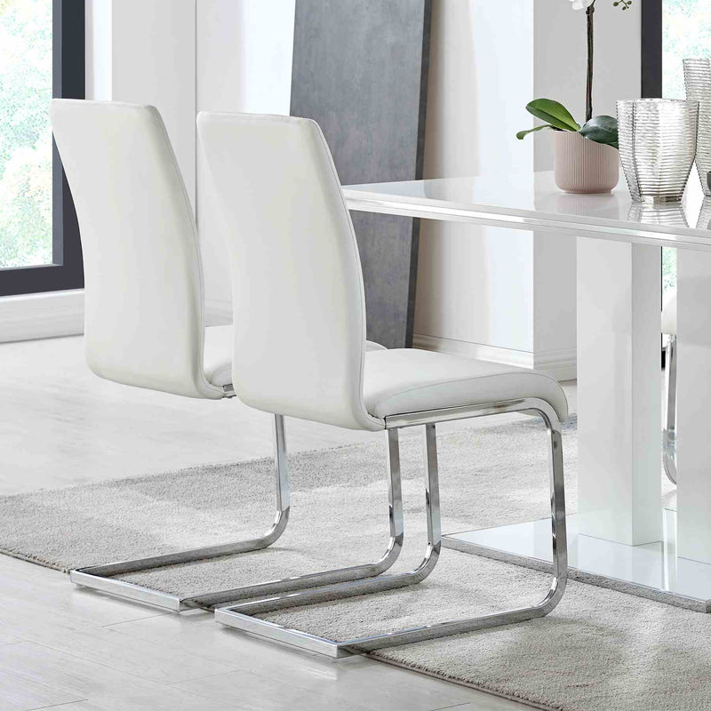 Amanda Contemporary Side Chair in White Faux Leather and Chrome Finish - Set of 2 - Furniture City (CA)l