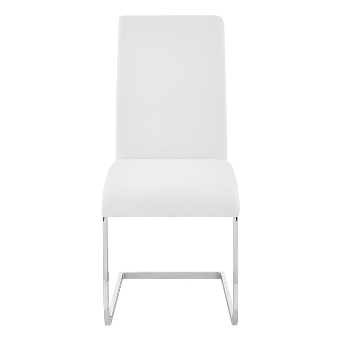 Amanda Contemporary Side Chair in White Faux Leather and Chrome Finish - Set of 2