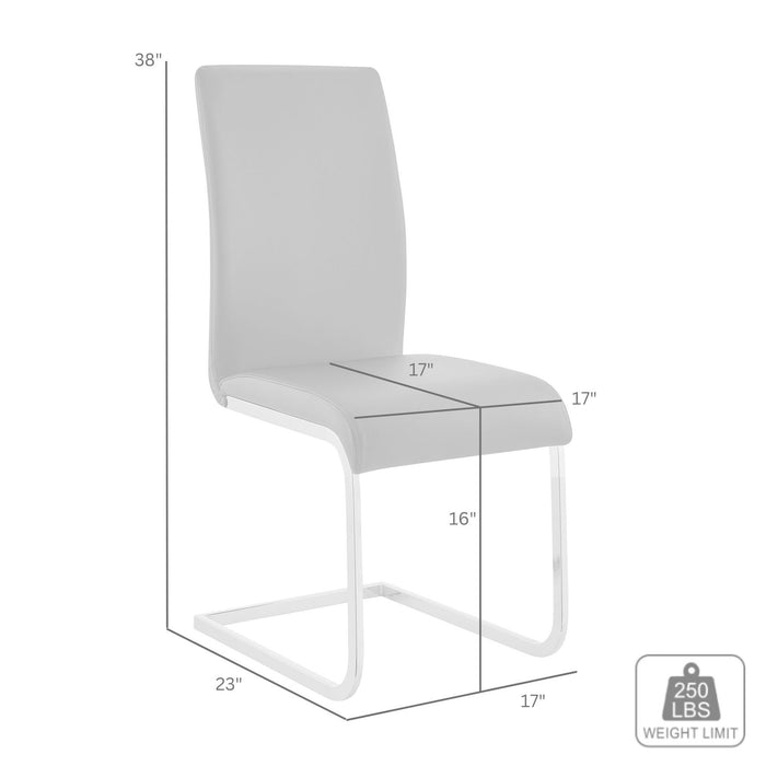 Amanda Contemporary Side Chair in White Faux Leather and Chrome Finish - Set of 2