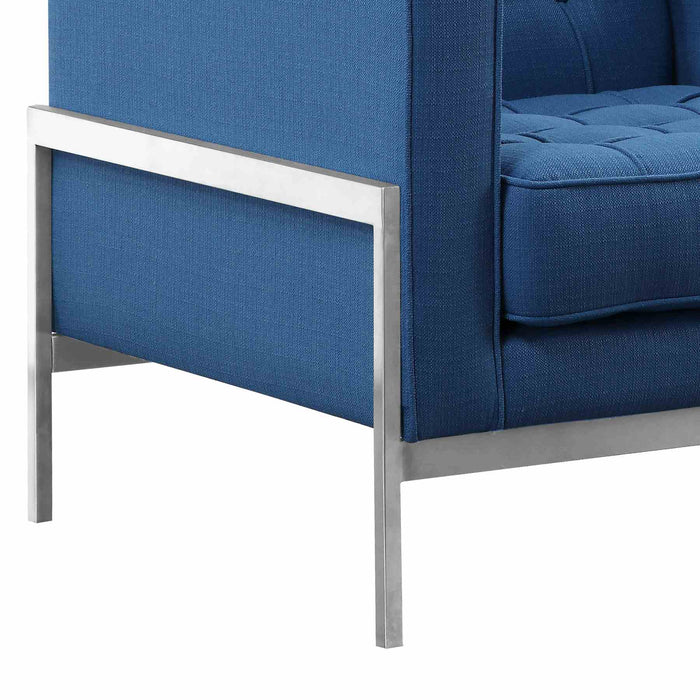 Andre Contemporary Sofa Chair in Brushed Stainless Steel and Blue Fabric
