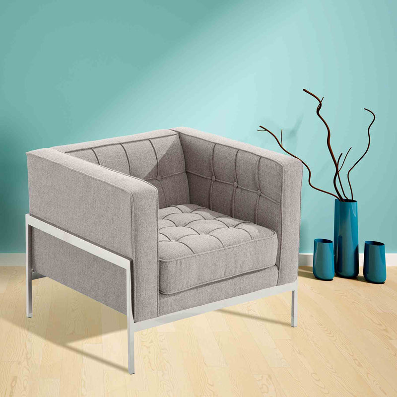 Andre Contemporary Chair In Gray Tweed and Stainless Steel - Furniture City (CA)l