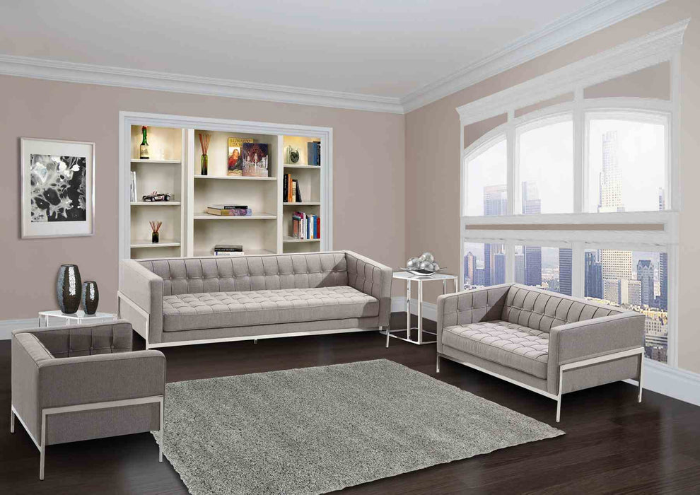 Andre Contemporary Chair In Gray Tweed and Stainless Steel