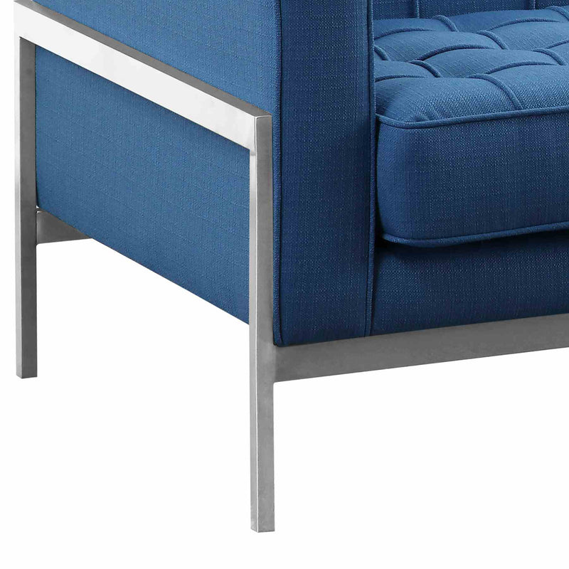 Andre Contemporary Sofa in Brushed Stainless Steel and Blue Fabric - Furniture City (CA)l