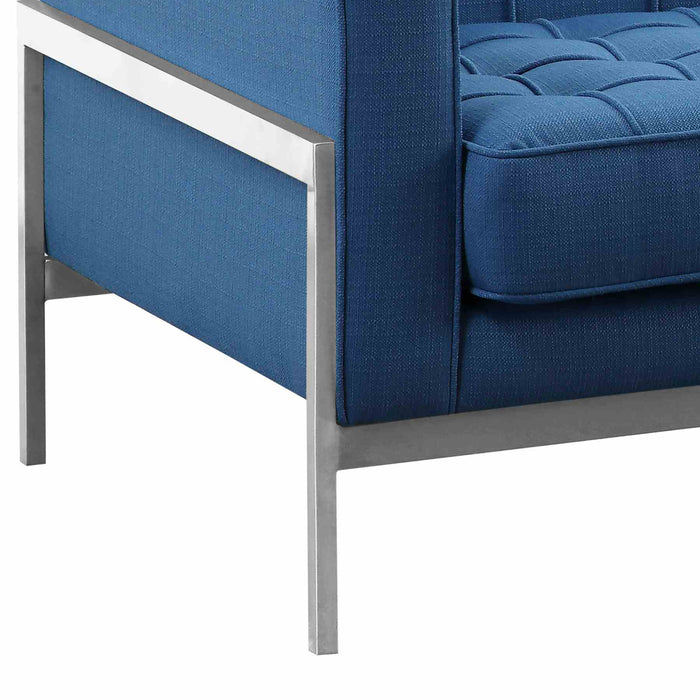 Andre Contemporary Sofa in Brushed Stainless Steel and Blue Fabric
