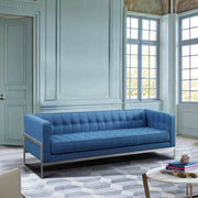 Andre Contemporary Sofa in Brushed Stainless Steel and Blue Fabric - Furniture City (CA)l