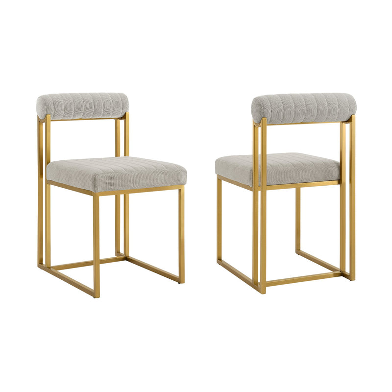 Anastasia Dining Chair with Gold Brushed Stainless Steel and Taupe Fabric - Set of 2 - Furniture City (CA)l