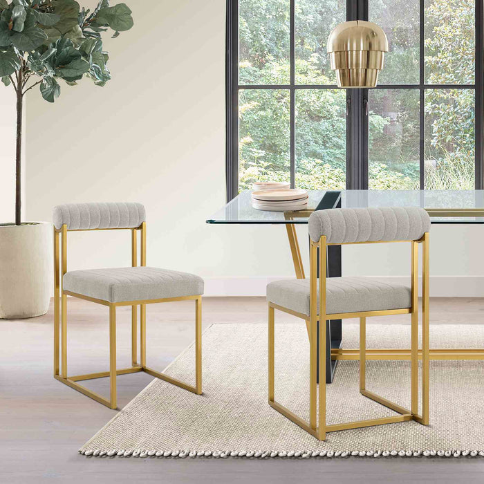 Anastasia Dining Chair with Gold Brushed Stainless Steel and Taupe Fabric - Set of 2