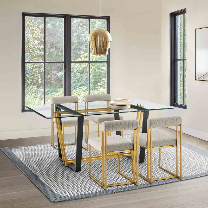 Anastasia Dining Chair with Gold Brushed Stainless Steel and Taupe Fabric - Set of 2 - Furniture City (CA)l