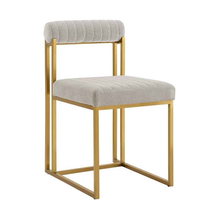 Anastasia Dining Chair with Gold Brushed Stainless Steel and Taupe Fabric - Set of 2