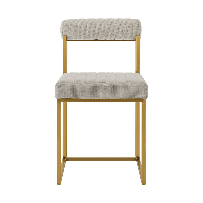 Anastasia Dining Chair with Gold Brushed Stainless Steel and Taupe Fabric - Set of 2